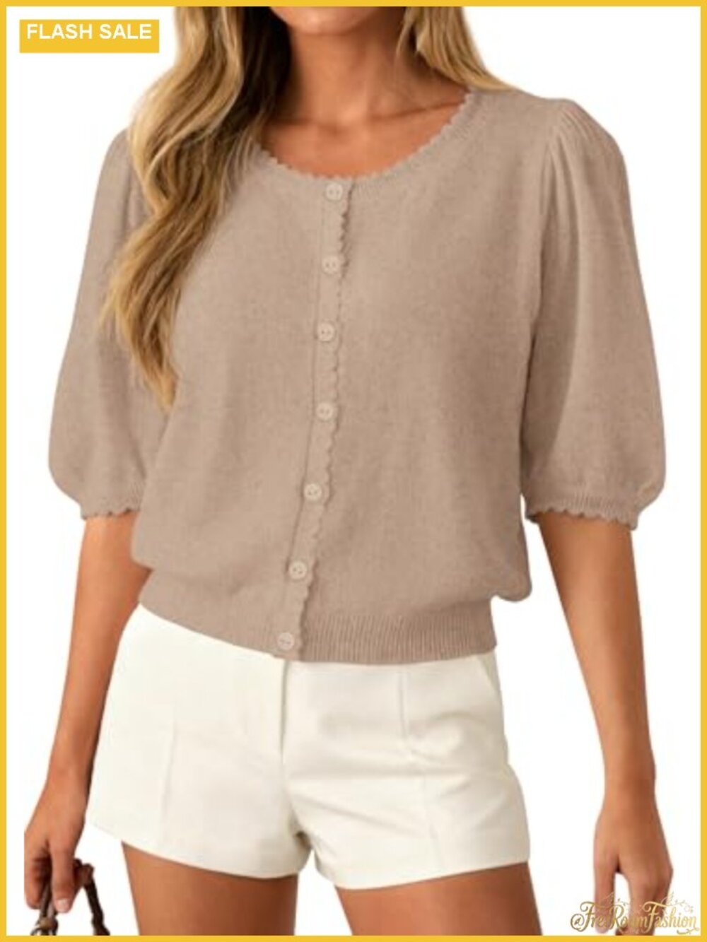 PRETTYGARDEN Women Short Sleeve Lightweight Knit Cardigan Button Down Scalloped